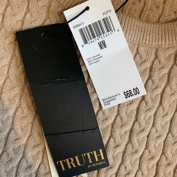 Truth By Republic Sweater Womens M Medium Latte Textured Crop Pullover Oversized - Picture 10 of 14